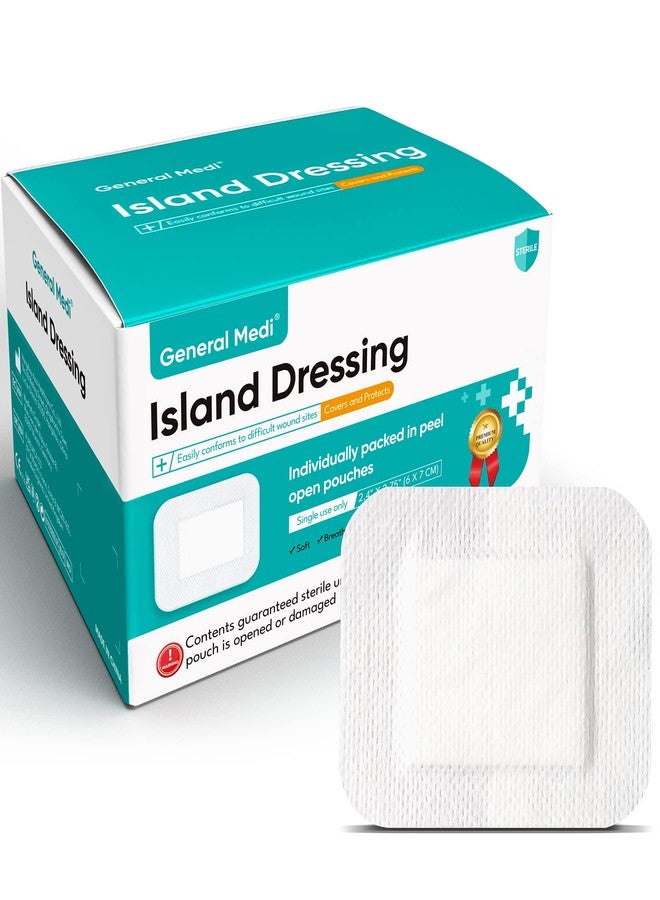 General Medi Sterile Island Dressing Bordered Gauze – 100 Count, 2.4" x 2.75" Gauze Pads, Wound Care Pad with Adhesive Border - Sterile, Soft & Highly Absorbent Medical Grade Dressing Pad - Image 1